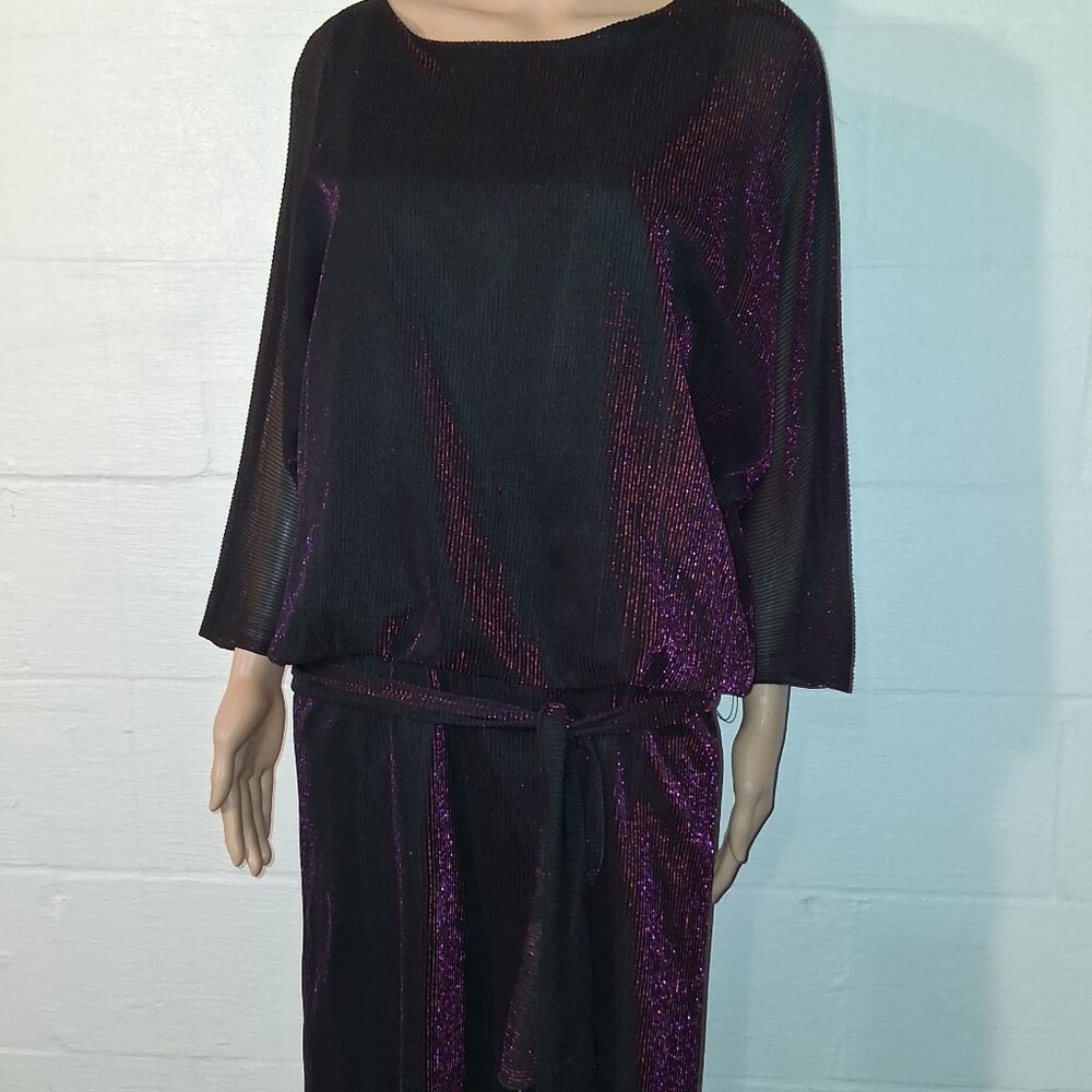 Women's Vintage 80s Simon Sez Black Purple Metallic Shimmer Mylar Dress Size 5-6